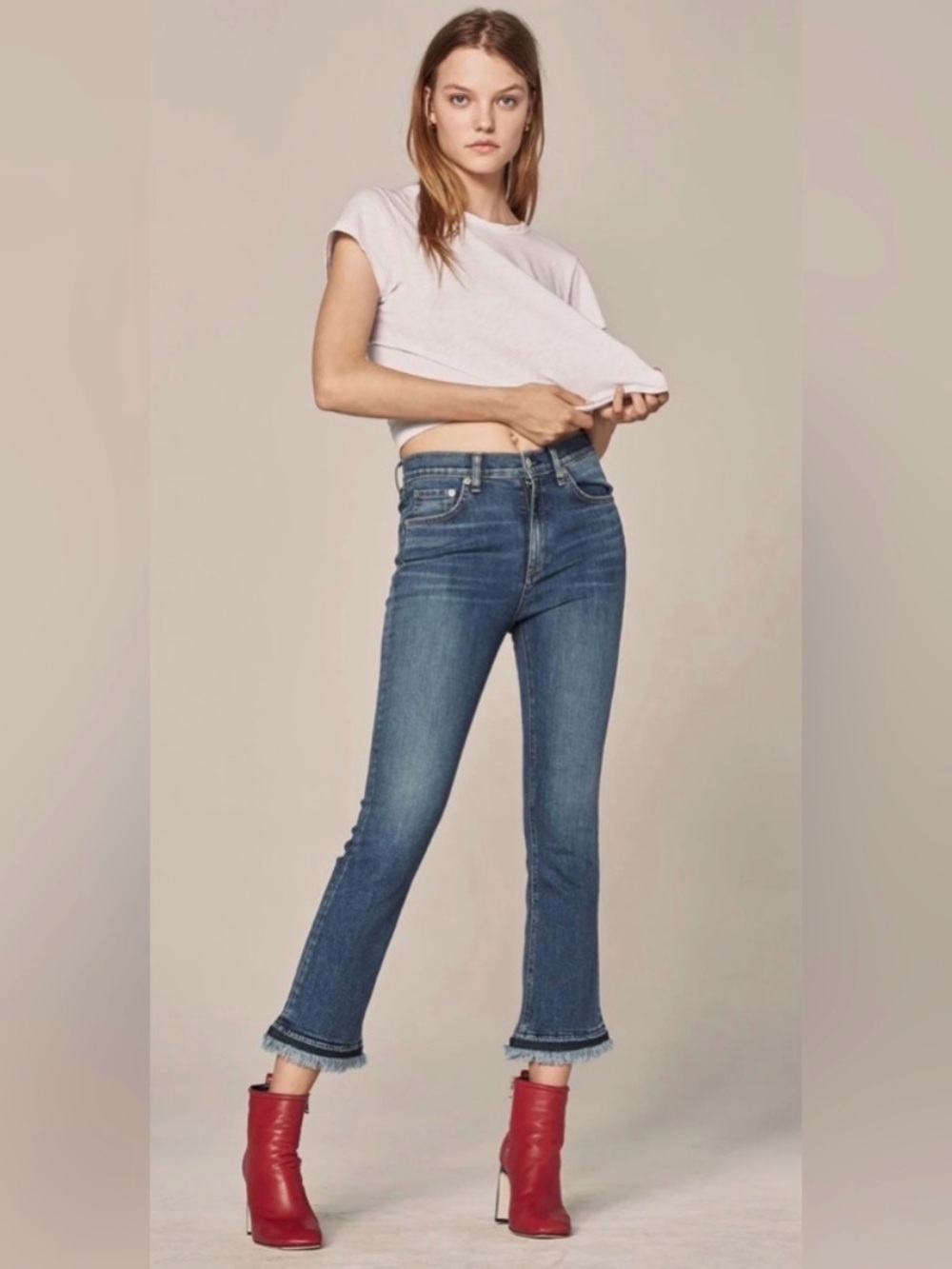 Rag & Bone /JEAN Croyden Jeans Size 26 Kick Flare Raw Frayed Contrast Hem